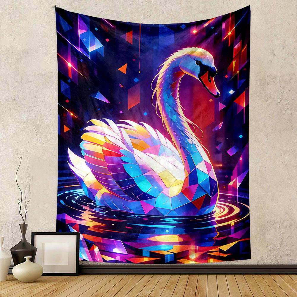 "Colorful Geometric Swan on Water" Patterned tapestry home decor, suitable for bedroom and living room, gift
