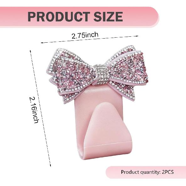2 PCS Bling Bow Purse Hook for Car, Cute Seat Headrest Hooks, Automotive Interior Decoration Accessories, Universal for Most Cars, Trucks, SUVs