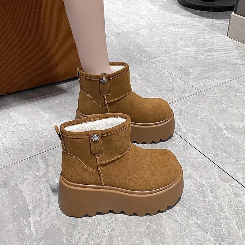 Мода 8 см Новые Зимние Женские Теплые Снежные Ботинки Каблуки Высокий Верх Спорт 2025 Осень Кроссовки Платформа Мотоциклетные Ботинки Женские Ботас Феминина