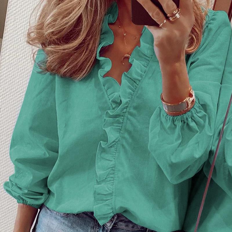 Spring and Summer New European and American Long Sleeved Ruffled Shirt Women's Shirt