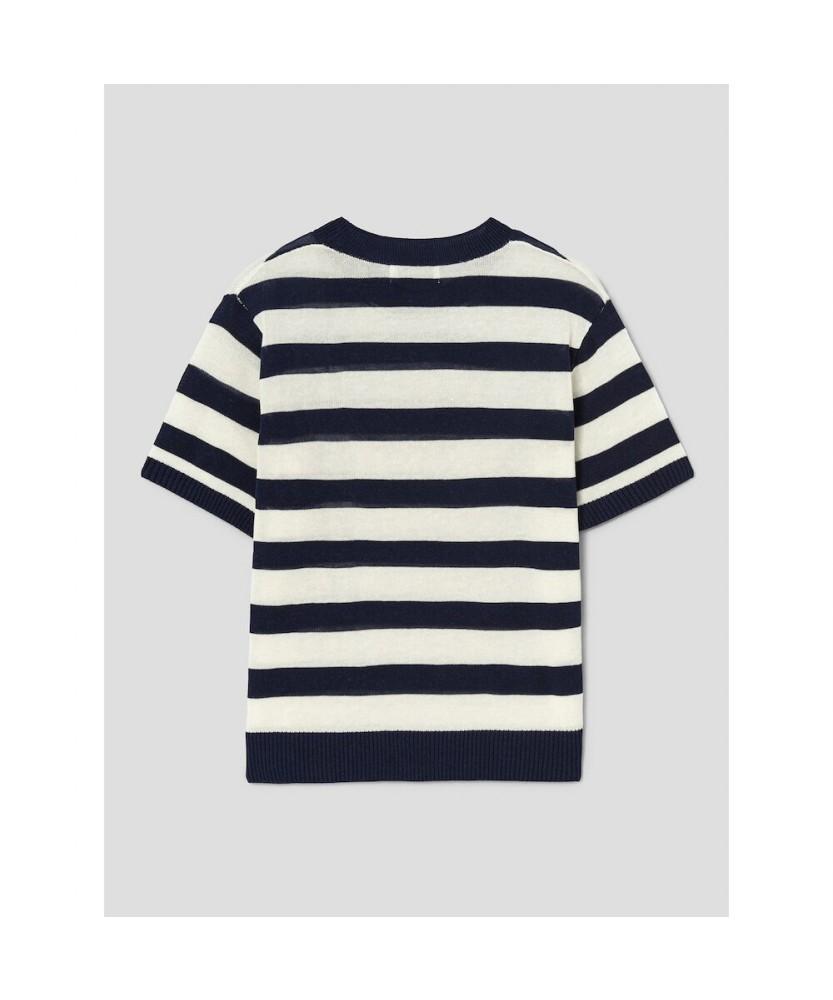 8SECONDS Short-Sleeved Striped Pullover In Ivory