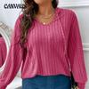 Autumn Women's Blouse Solid Color Plus Size V-neck Hooded Pit-stripe Milled Loose Long-sleeved Tops