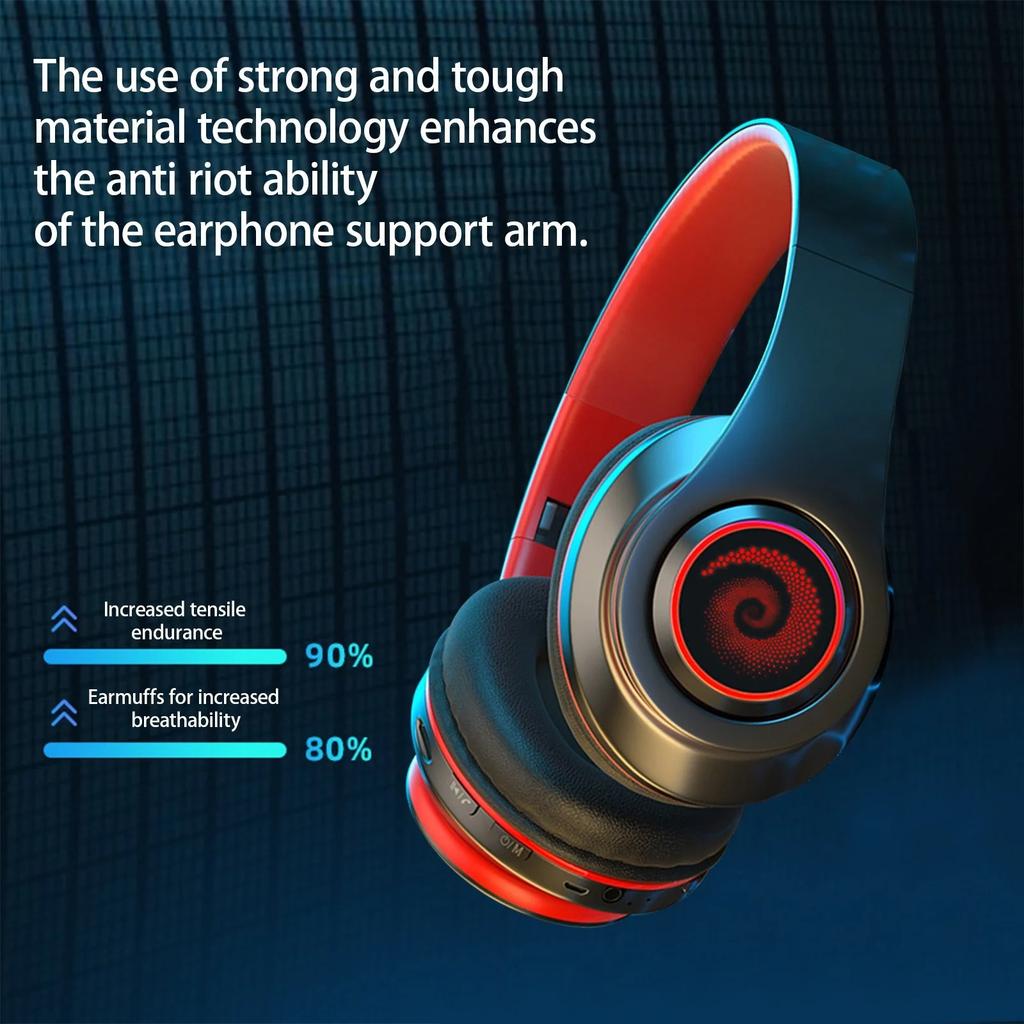 Active Noise Cancelling Wireless Bluetooth Headphone with RGB Light and Mic To Wear Surround Stereo Sound Super Long Battery Life Foldable Lightweight