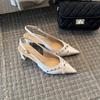 Beautiful High-heeled Thick-heeled French Cross-riveted Female Royal Sister Temperament 2025 Pointed High-end Celebrity Fashion Sandals
