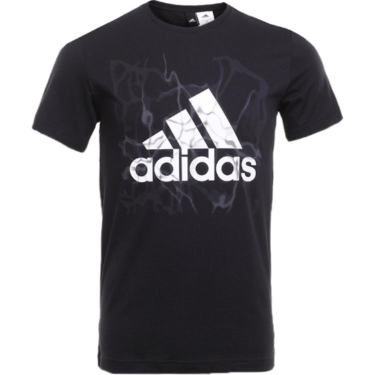 adidas Серия Азиатских Узоров Футболка Мужская Повседневная Удобная С Коротким Рукавом с Круглым Вырезом Черная BK2812