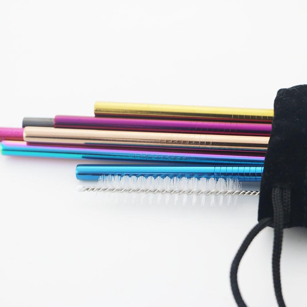Набор трубочек для питья из нержавеющей стали цвета радуги, многоразовые металлические соломинки, соломинки для пузырькового чая, сока с чистящей щеткой
