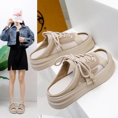 Женские повседневные кроссовки на платформе с открытой спиной, противоскользящие летние шлепанцы, сетчатые сандалии-мюли с открытым носком, дышащие женские тапочки-сабо, массивные прогулочные туфли