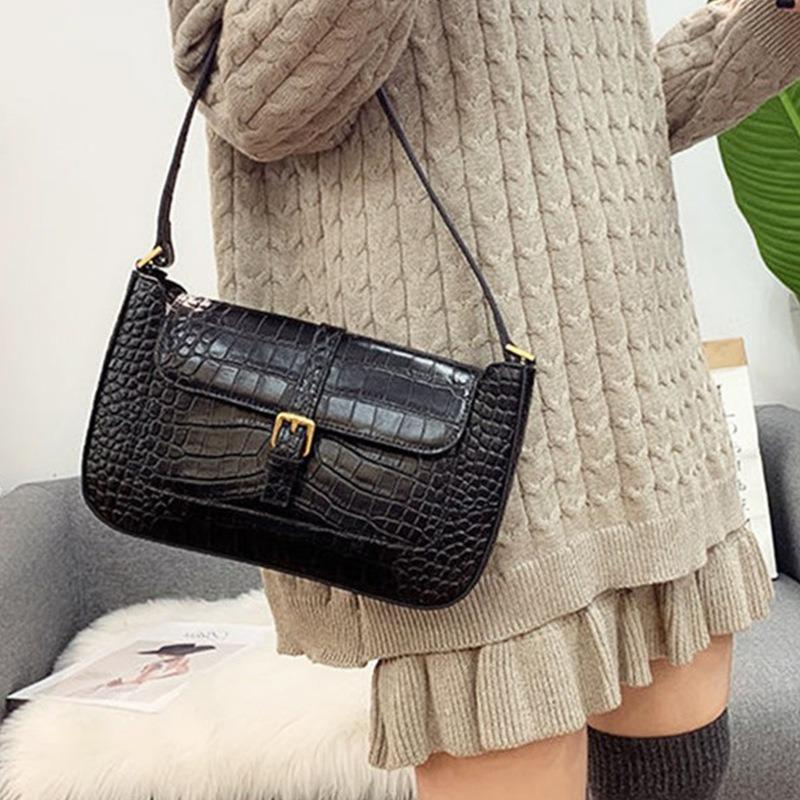 Bag Autumn Crocodile Cross Body Bag Niche Armpit Baguette Shoulder Bag with Genuine Leather