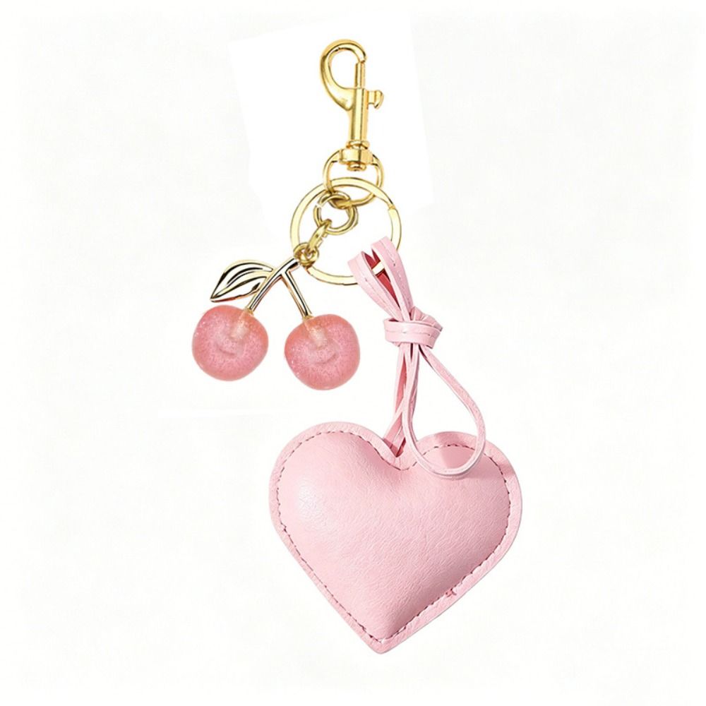 Resin Cherry Fruit Key Chain Hearth Design Leather Heart Pendant Bag Charm Bag Decoration