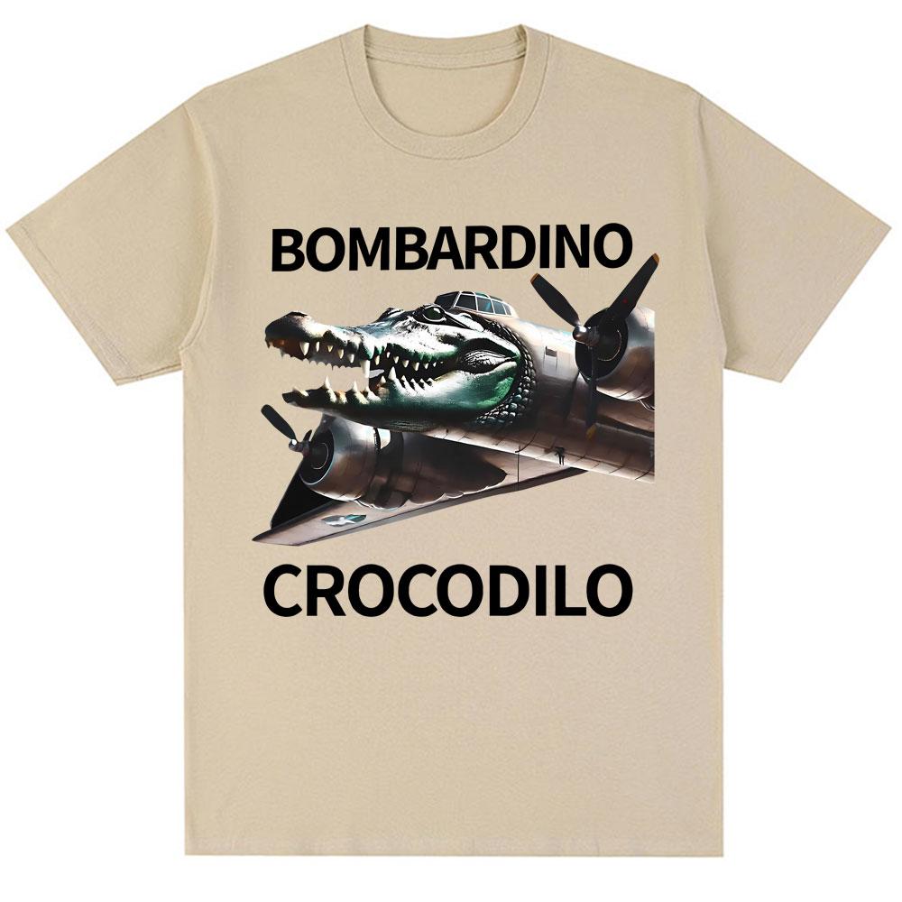 Bombardiro Crocodilo Funny Italian Brainrot Meme T Shirt Humor Fashion Hip Hop Men Women T Shirts Oversized Cotton Casual Tees