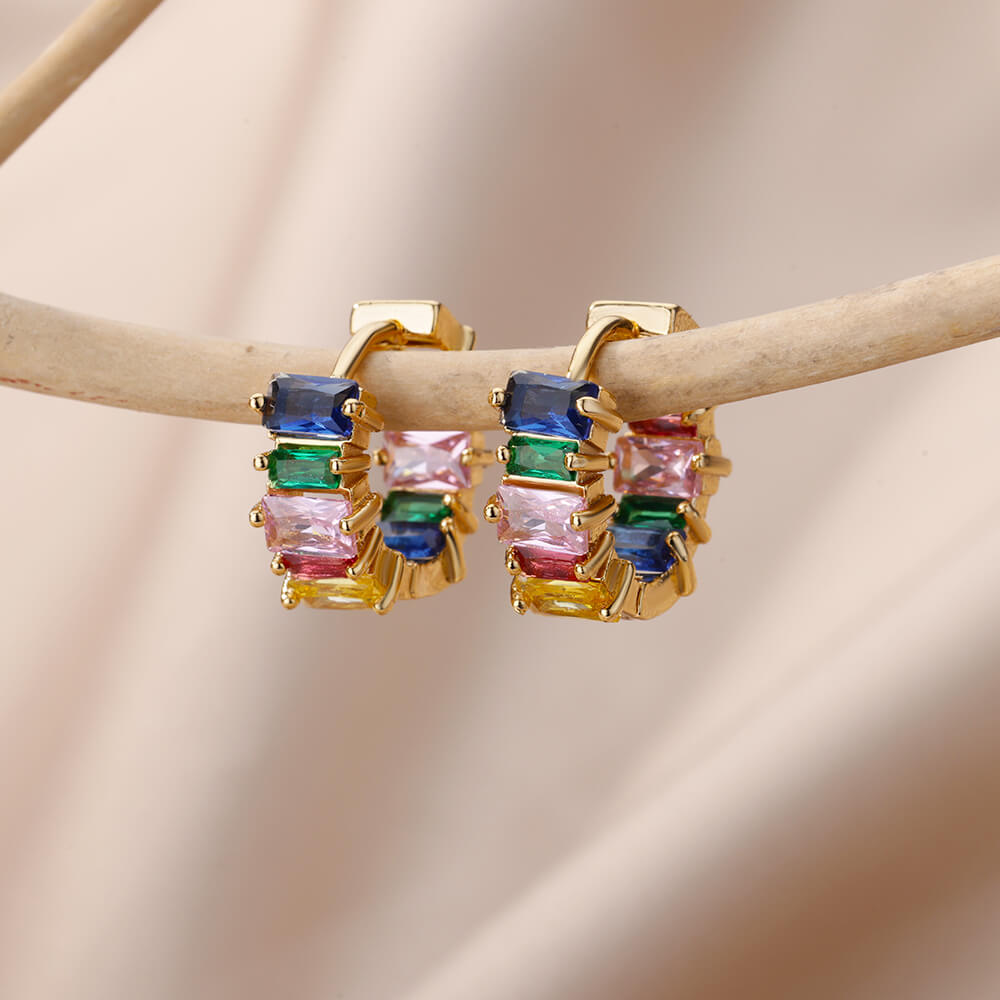 Женские мини-серьги с радужным цирконием из нержавеющей стали, геометрические круглые серьги, роскошные ювелирные изделия для свадебной вечеринки, подарок Bff