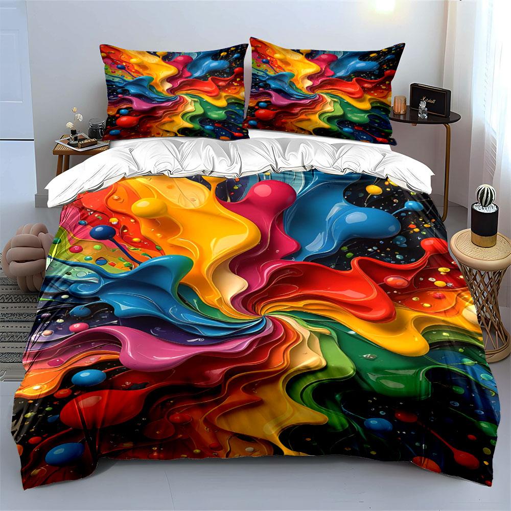 Swirling colorful paint splashes. Bedding sets Duvet cover sets Duvet covers Pillowcases(1 * Duvet Cover 2 * Pillowcases without duvet insert)