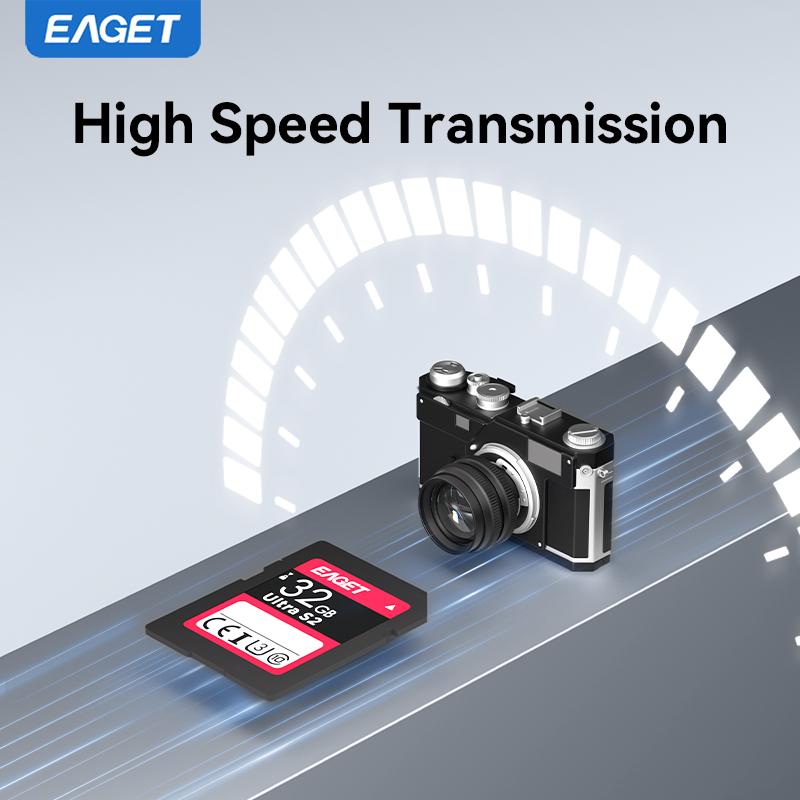 EAGET Карта памяти SD Card High Speed Card, Class 10 UHS-I, 90 МБ/с, поддерживает съемку HD-видео, сертифицирована CET, для камер и цифровых устройств