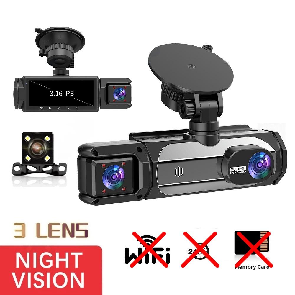 Dash Cam 3 Channel Car Black Box WiFi DVR HD 1080P Video Front Built-in and Rear Camera W/IR Night Vision Car Accessories