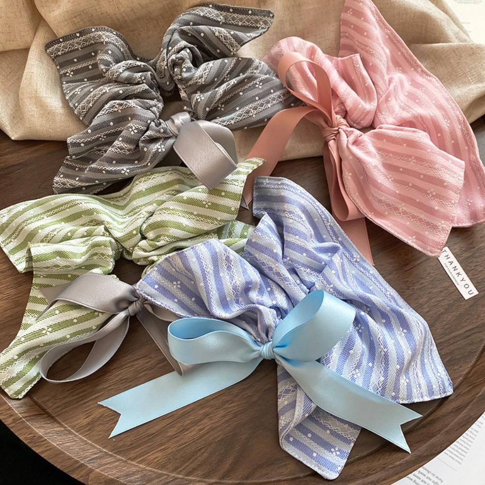 Эластичные Плед Шелковые Ленточные Скранчи Бант Кольцо для Волос в Виде Толстой Кишки Квадратная Тканевая Резинка для Волос Девочки