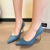 Fashion 2024 Summer New Fashionable Pointed Fabric Color Block Outwear Women's Large Heel Single Shoes Comfortable Banquet Shoes
