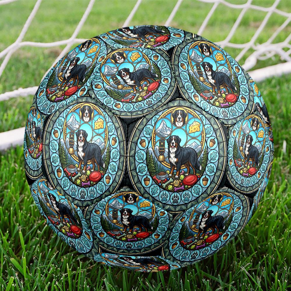 Bernese Mountain Dog Glass Round Football Size 5 Adult Ball Suitable for Training Matches and Outdoor Team.