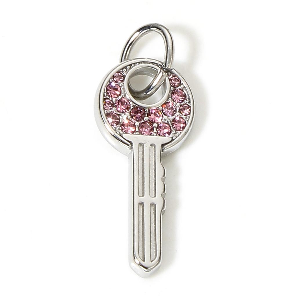 1Piece 304 Stainless Steel Heart Swan Charms Rhinestone Lock Key Pandants For Jewlery Making Diy Necklace Bracelet Supplies