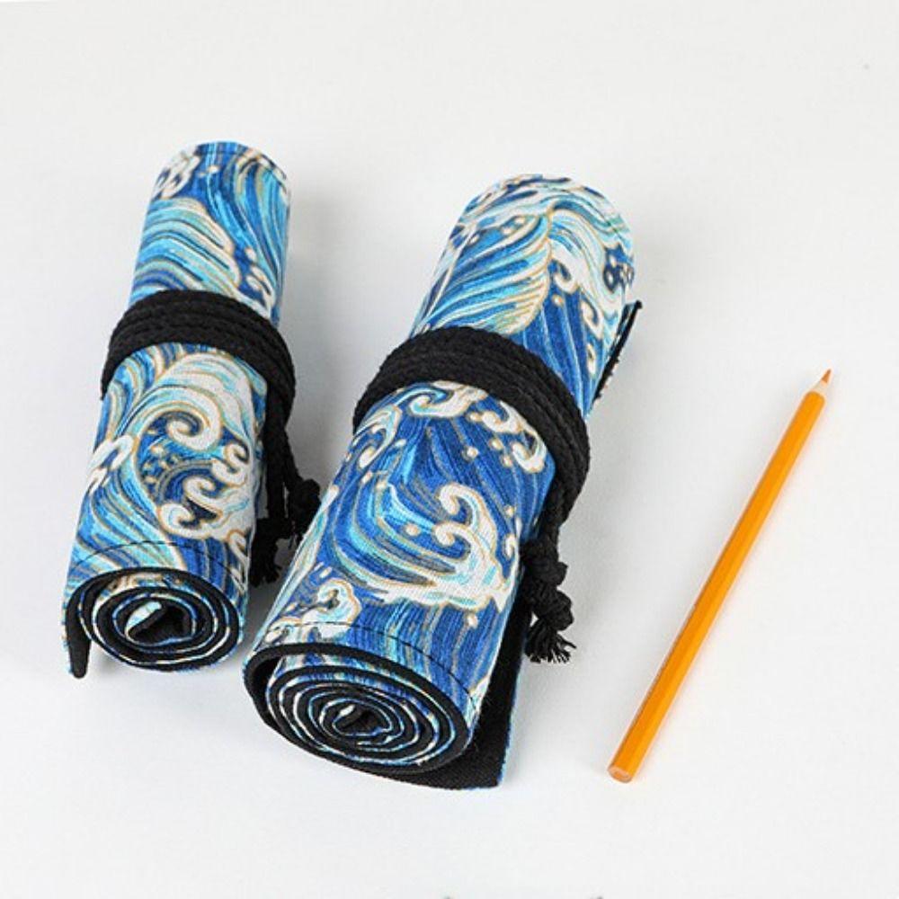 Holes Stationery Roll Up Pen Bag Storage Pouch Pen Curtain Case Pencil Bag Makeup Wrap
