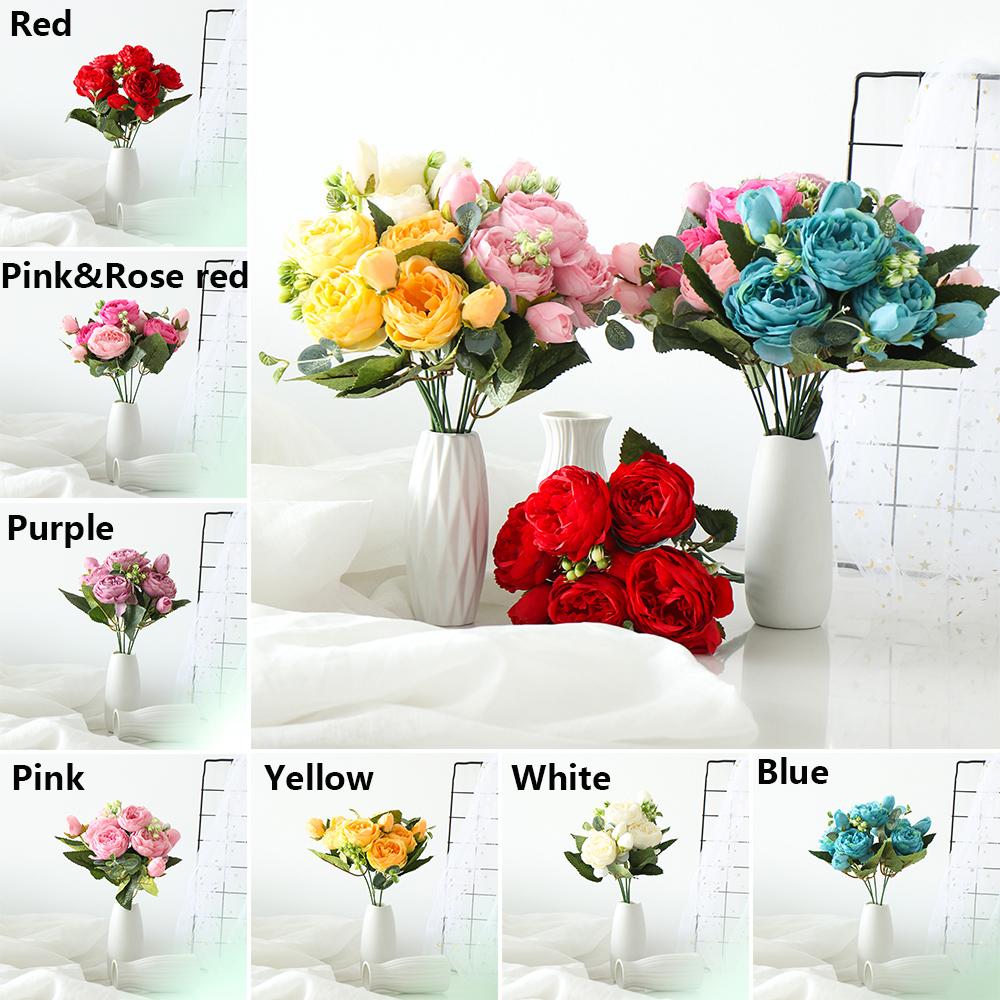 30см 9 голов Сделай сам Декор Винтаж Свадьба Искусственные цветы Букет роз Украшение для вечеринки Шелковый пион