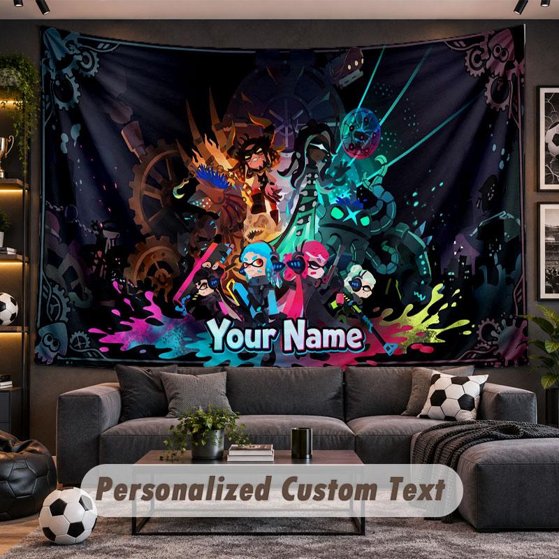 Wall Hanging Tapestry Custom NameSplatoon Pattern Personalized Printed Fabric Wall Decor