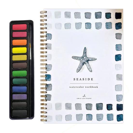 Watercolor Workbook 12 Colors Watercolor Painting Set with Paint Brush Beginner-Friendly Birds Animals Flowers Watercolor Book