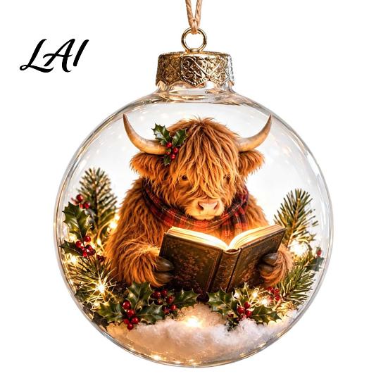 Transparent Christmas Spheres Light Up Ball Ornaments Santa/Angel/Granny Reading Book Hanging Decoration Glowing Thoughtful Holiday Souvenirs Clear