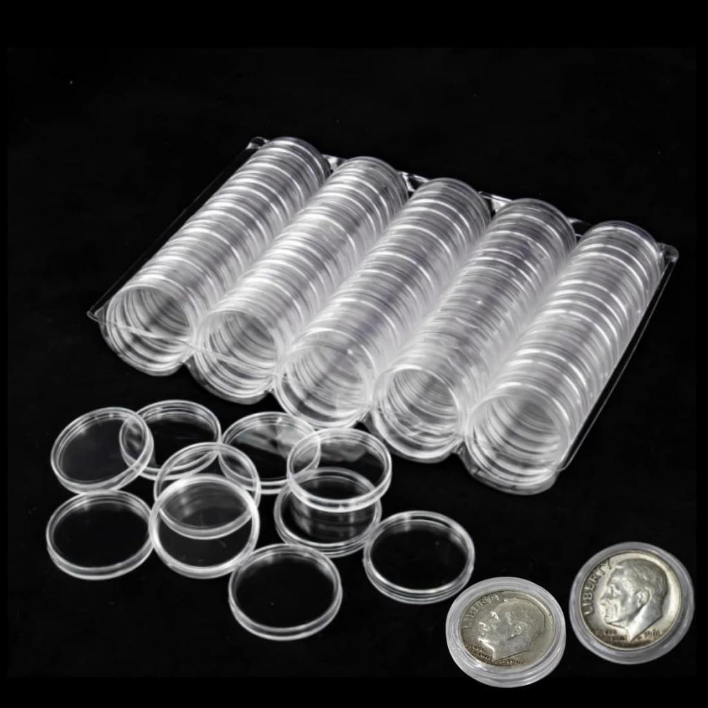100 Pieces 18mm Coin Holder Capsules, Airtight Circular Clear Plastic Coin Containers, Secure Coin Storage for Collectibles, Commemorative Coins