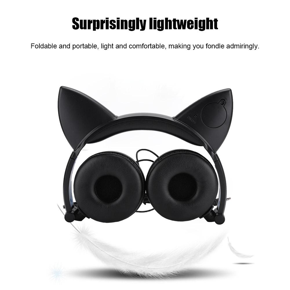 CL107 Cat Ear Foldable Music   USB Headphone Earphone with LED Light for PC Mobile Phone