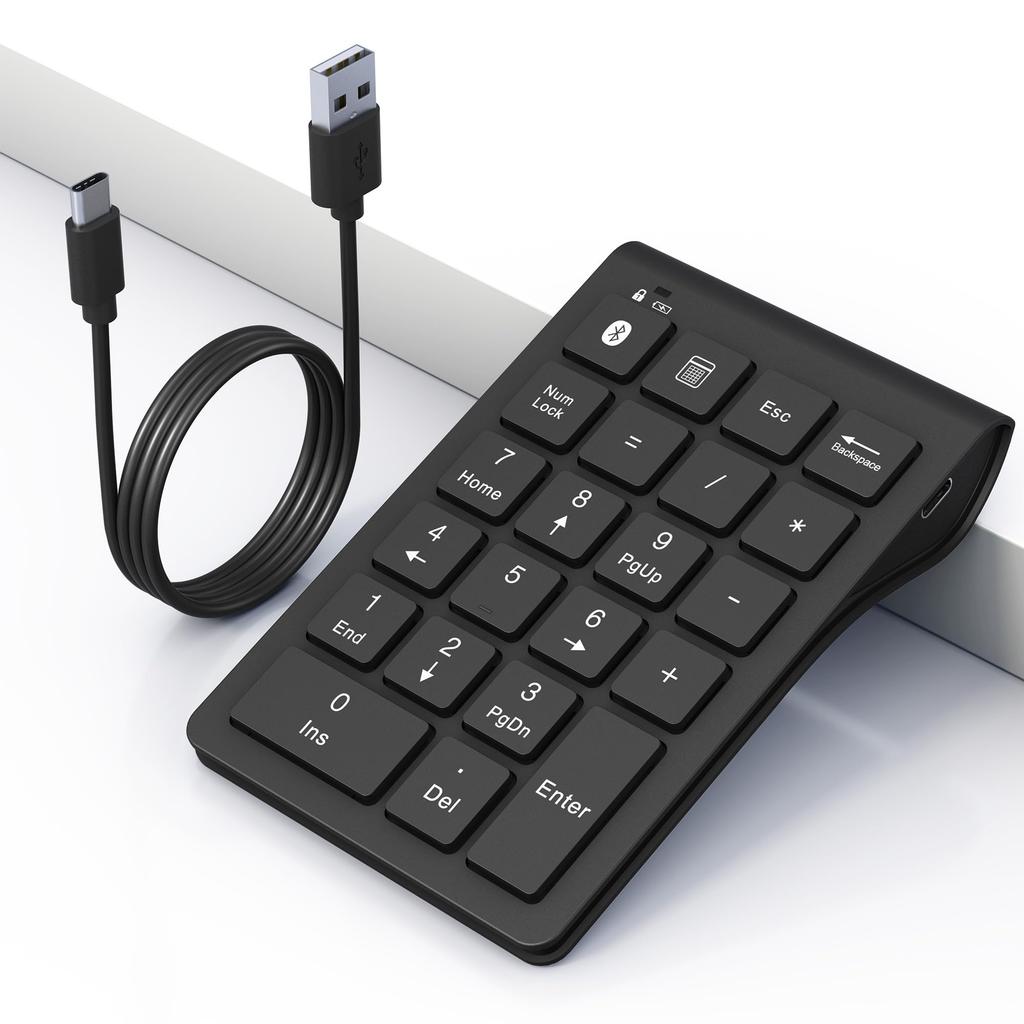 Bluetooth Wireless Numeric Keyboard with Pantograph Function, Type-C Charging, 22-Key Ultra-Thin Bluetooth Wireless Number Pad, Left-Handed or