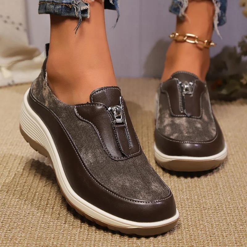 Модные однотонные простые удобные повседневные кроссовки на молнии с толстой подошвой, легкие, износостойкие, новые женские кроссовки