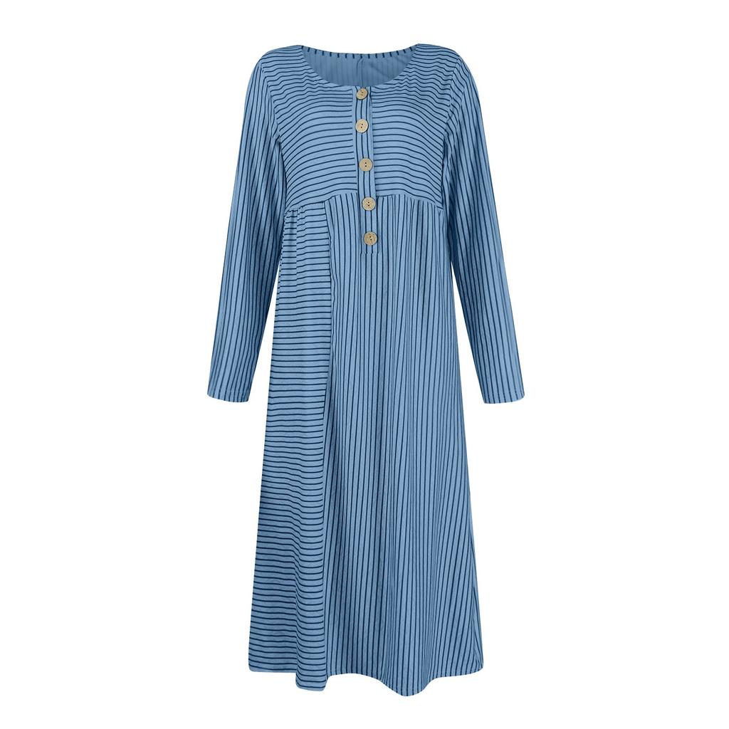 Женские повседневные модные длинные платья в полоску с принтом в винтажном стиле на осень и зиму с карманом