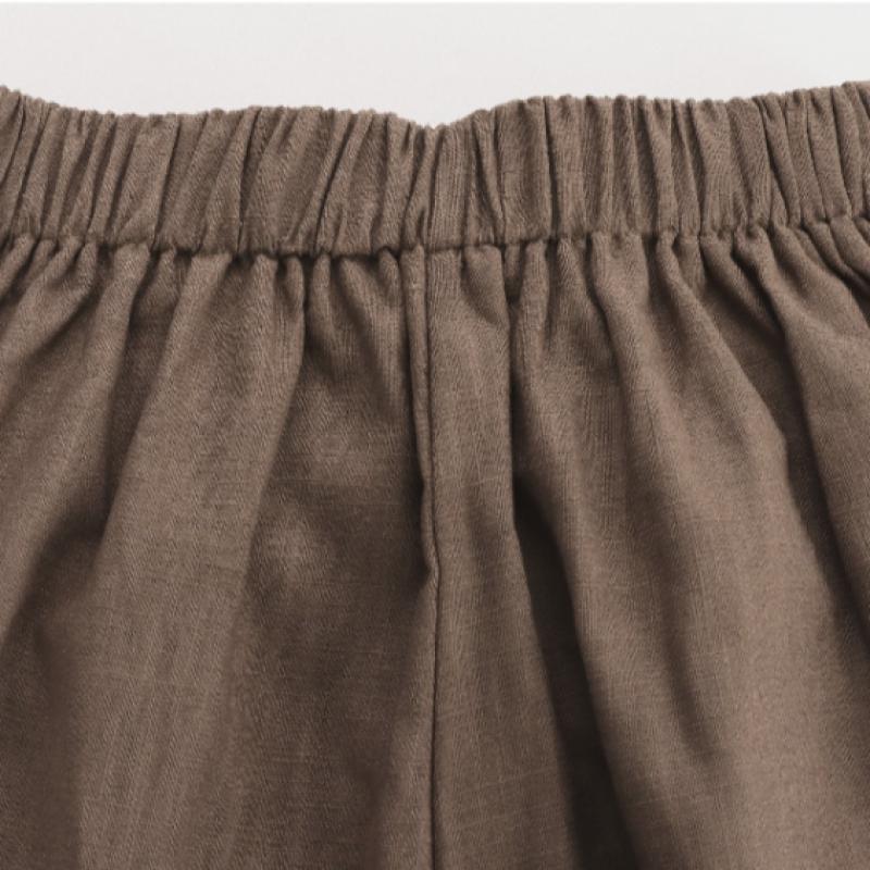 Shop Women Linen One Tuck Back Banding Shorts Beige Pic Wpt 1395