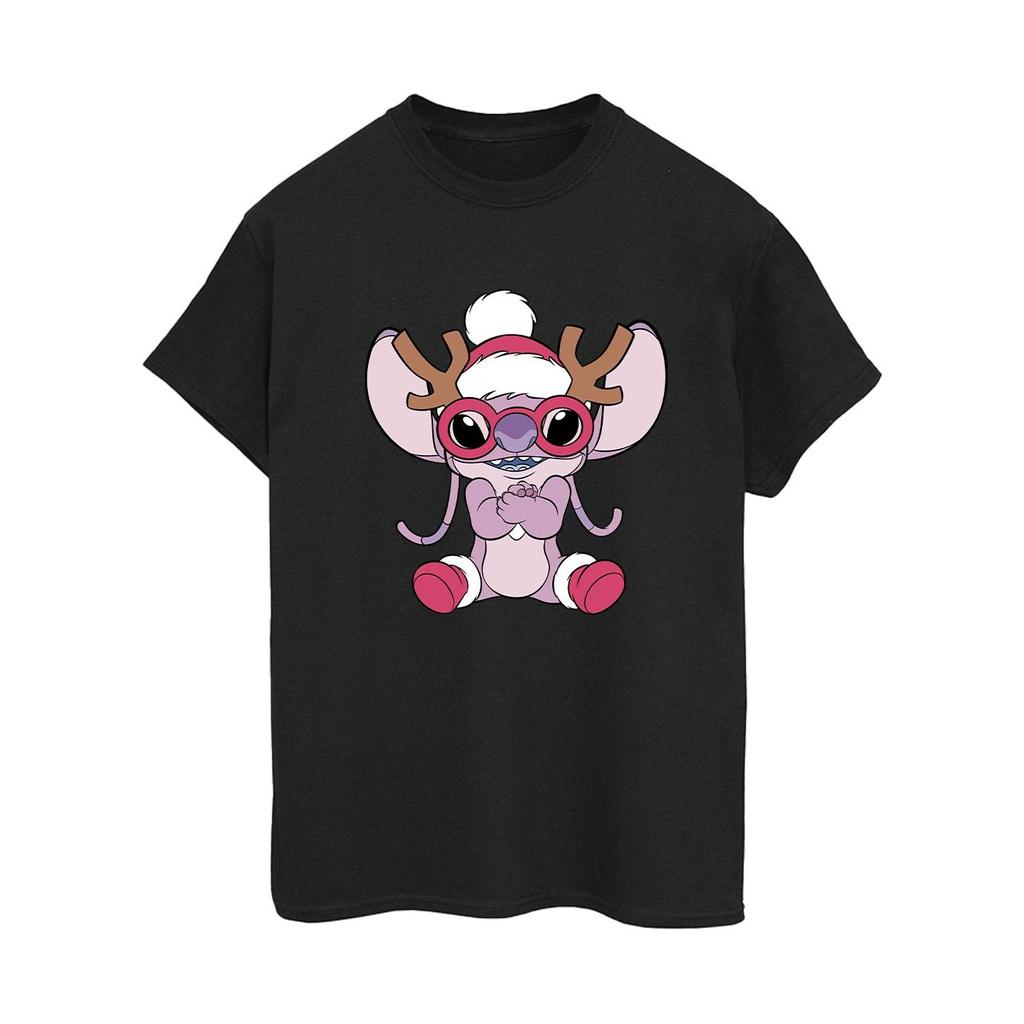 Disney Womens/Ladies Lilo & Stitch Angel Reindeer Cotton Boyfriend T-Shirt