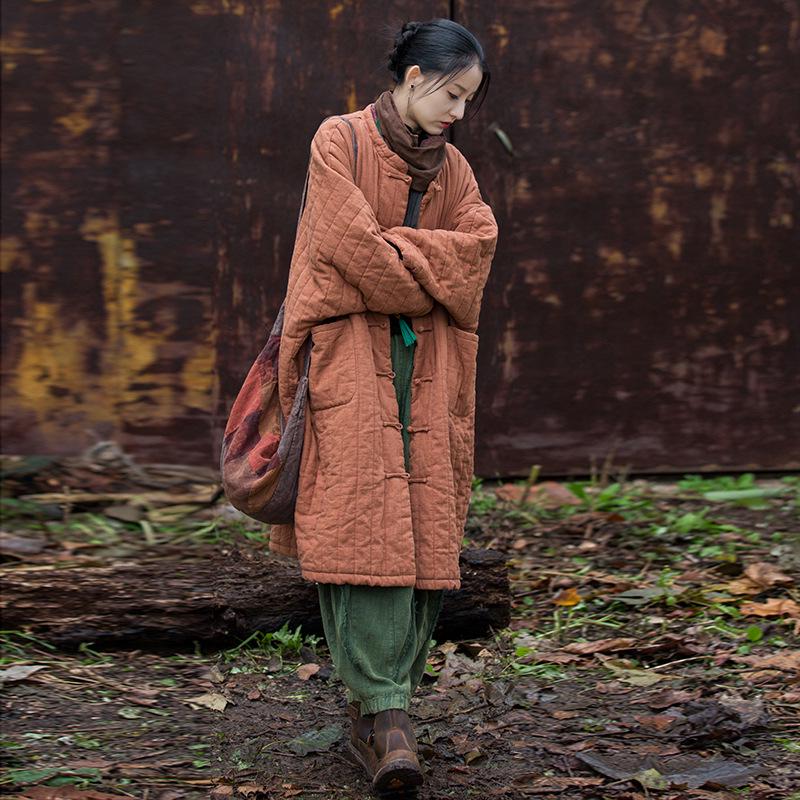 Женское зимнее стеганое пальто из рами и хлопка - Роба в стиле странствующего дзен