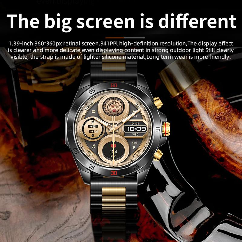 Умные часы со стальной полосой 1,43 дюйма Bluetooth спортивные часы с пульсометром браслет