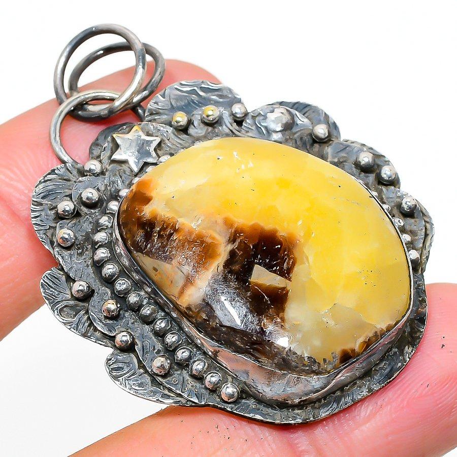 Септариевый камень Ручная работа Ювелирное изделие Подвеска из серебра 925 пробы 2,21" Q1C77