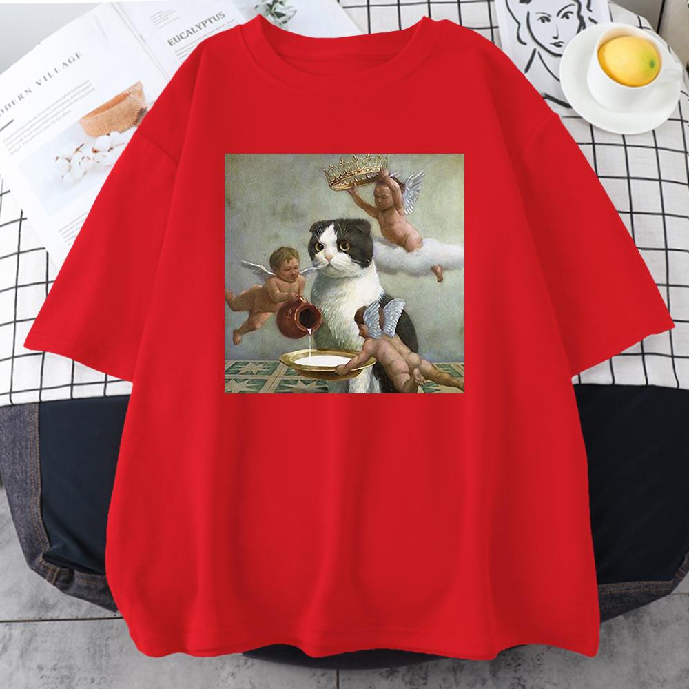 Scottish Fold Angel Crown Print Женская одежда унисекс Индивидуальные повседневные футболки с круглым вырезом All-math Loose Мужские хлопковые футболки с коротким рукавом