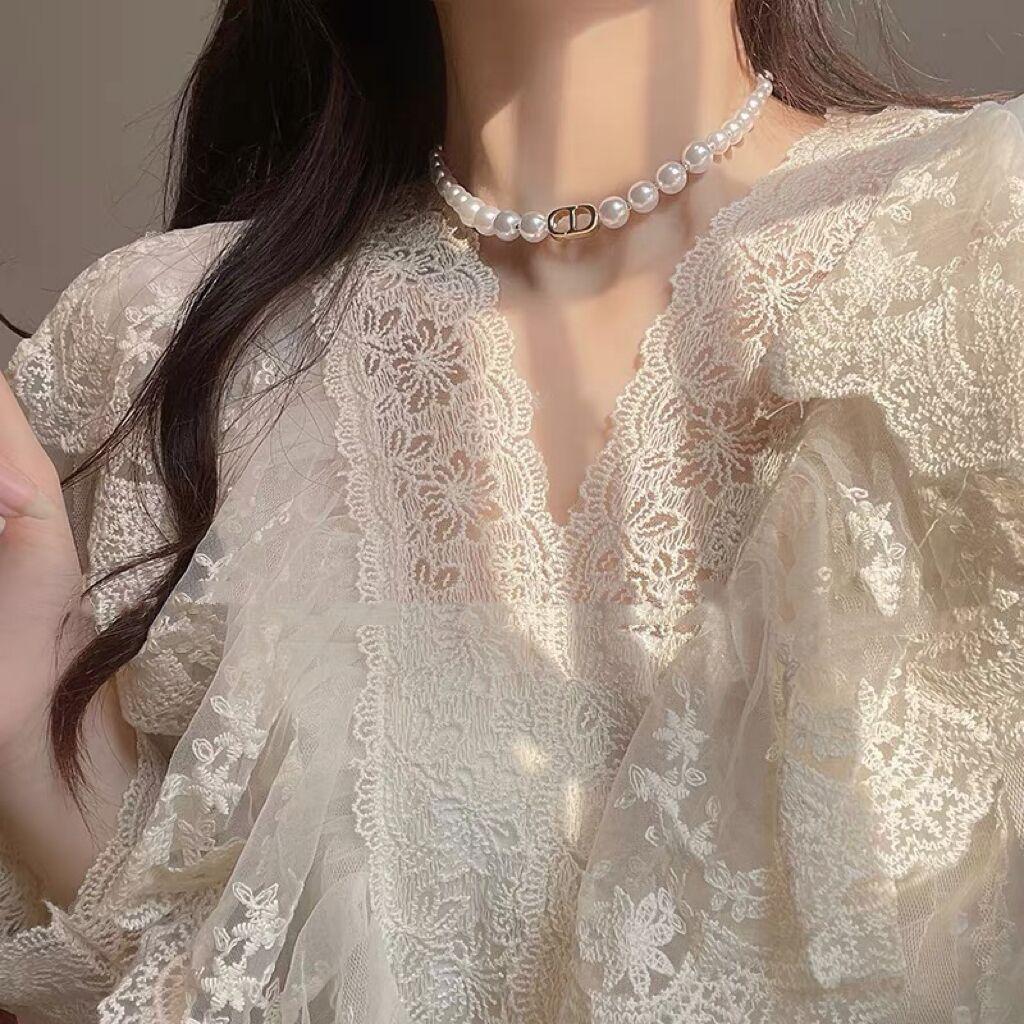 Ожерелье из бусин Cd, женское, легкое, роскошное, простое, милое, цепочка на ключицу, нишевый дизайн, высококачественная цепочка на шею с жемчугом, прилив