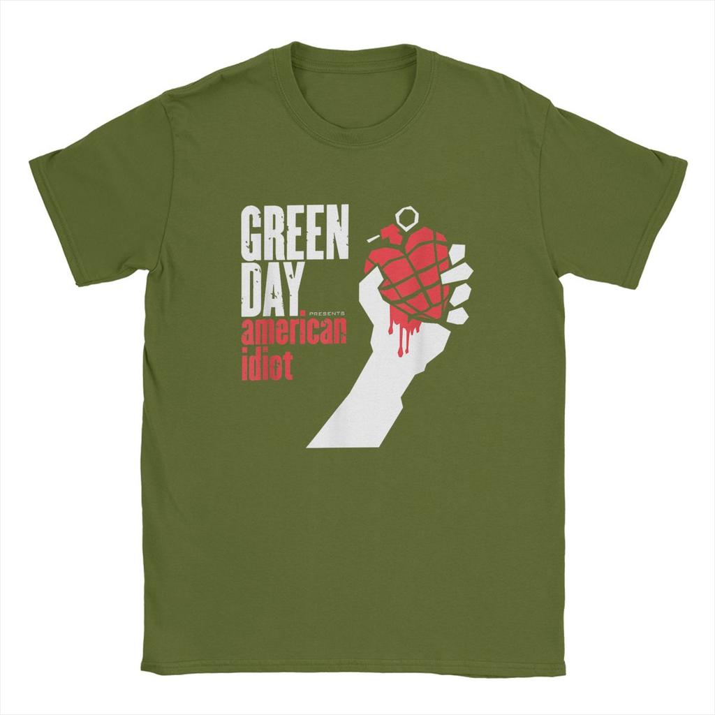 Мужские футболки Green Days American Idiot Vintage Pure Cotton Tee Shirt Short Sleeve Harajuku Hip Hop Fans T Shirts Round Gate