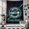 Wall Hanging Tapestry With Custom Name & Text, Seattle Seahawks Decorative Tapestry For Bedroom