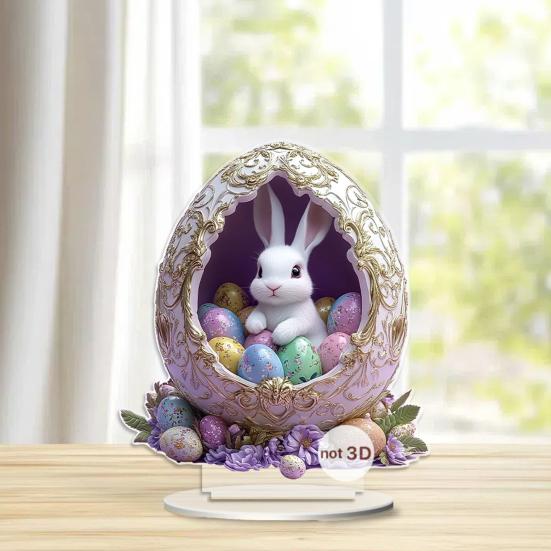 Easter Bunny Table Acrylic Desktop Ornament Spring Bunny Egg Sign 2D Flat Tabletop Centerpiece