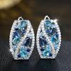 Colorful White Blue Zircon Clip Earrings for Women Silver Color Wedding Party Jewelry Gifts