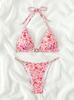 1011 New Pink Printed Love Diamond Jewelry Neck Bikini Sexy Triangle Swimsuit Women
