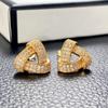 Hong Kong Style Retro Geometric Full Diamond Stud Earrings Women, Fashion Commuting Trend Three-Dimensional Texture Triangular Earrings