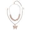 RUI RUI YU Women's Necklace Hip Hop Style Diamond-mounted Double-deck Chain Butterfly-shape Necklace