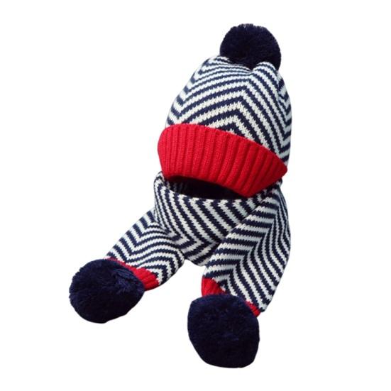 2 шт./компл. Детская осенне-зимняя шапка и шарф, плюшевый помпон, полосатый принт, шапка без полей, вязаный шарф