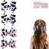 2Pcs Cow Print Bow Hair Clip Sweet Cute Dot Bownot Glittering Hairpin For Kid Girls Children's School Daily Headwear Accessories