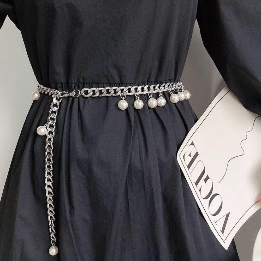 Elegant Chain Belt Versatile Waist Chain Stylish Pearl Belt  Skirt Sweater Decorative Accessories