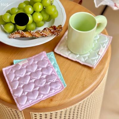 Милое сердечко пузырь стеганый атласный хлопковый сердечник подставка под стакан кавайная девушка чашка теплоизоляционный коврик Po реквизит украшение стола